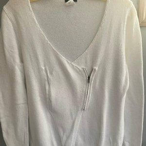 J Crew White Zipper Front Cotton Sweater - Size S